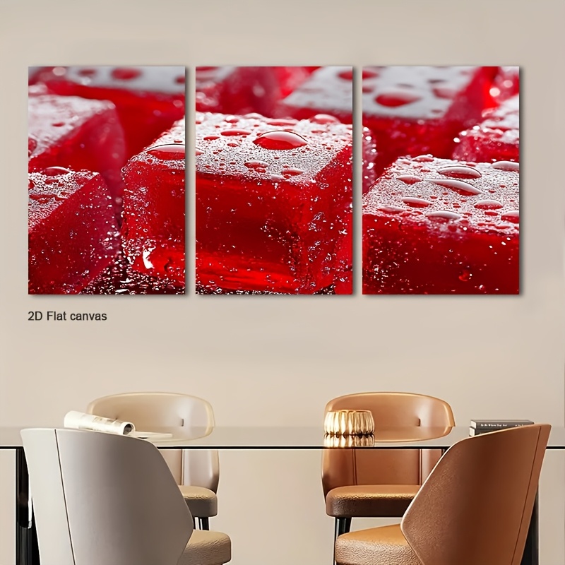 Canvas Wrap Ready - 3pcs Framed Red Jelly Cube Wall