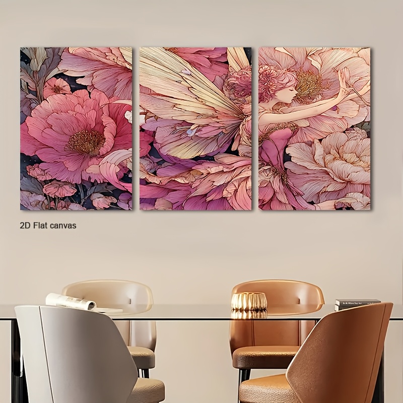 Canvas Wrap Ready - Frameless Canvas 3pcs Framed Peony Flower