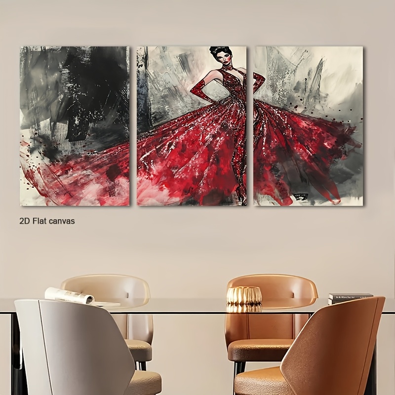 Frameless Canvas 3pcs Red Sequ - Canvas Wrap Ready recension och pris